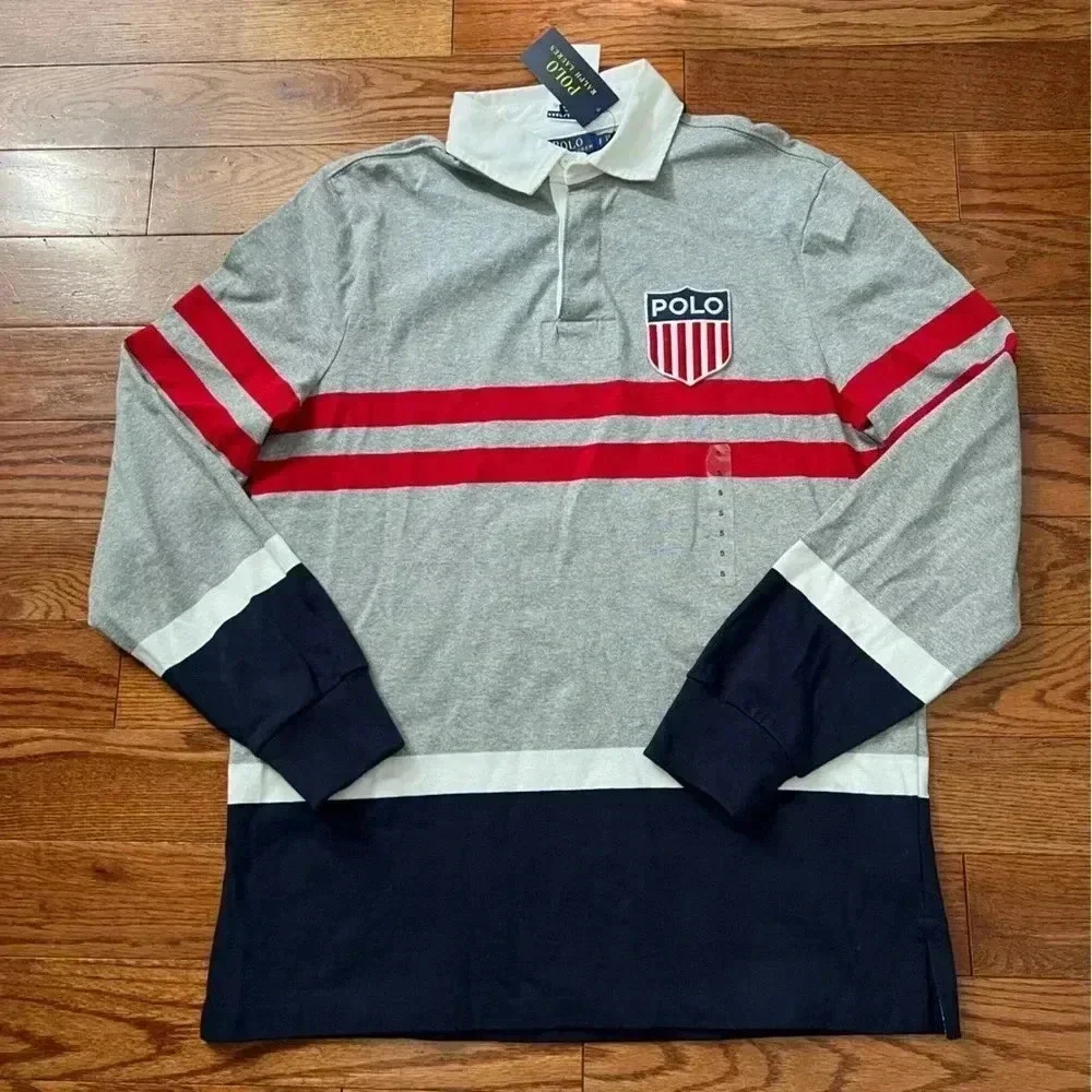 Polo Ralph Lauren Men's Grey Heather Crest Logo Classic Fit Rugby Long Sleeve S - Picture 7 of 10